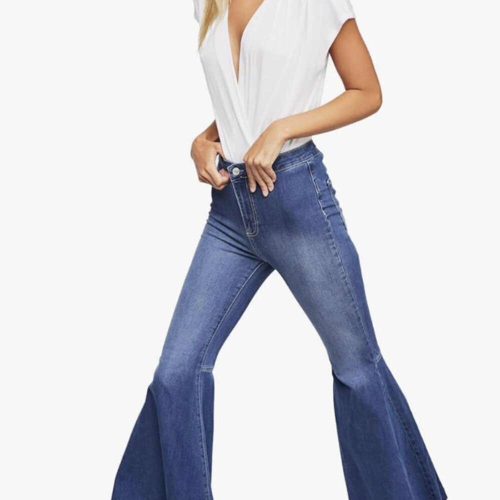NWT Free People Just Float on Flare Jeans Jericho Blue Super Flare Sz 25